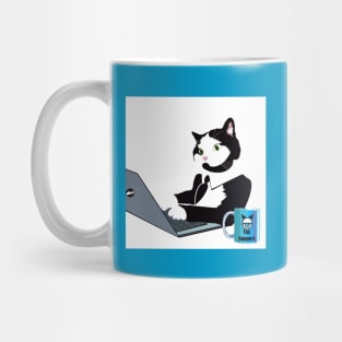 Tuxedo  cat on laptop computer Mug